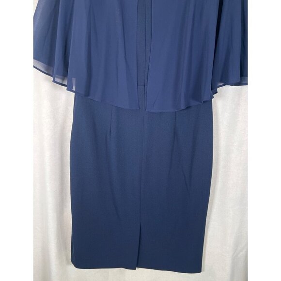 Vince Camuto Womens Size 8 Navy Shealth Dress Sheer Angel Flutter Sleeves Lined - Picture 8 of 14